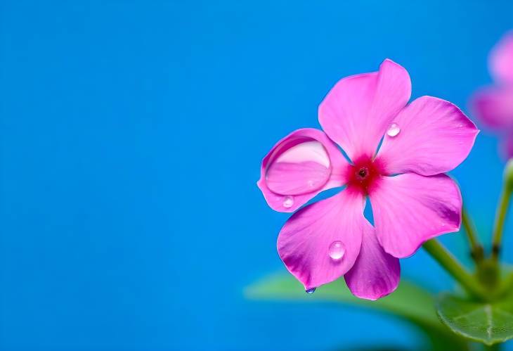 Water Droplet Magic Pink Flower on Blue Canvas